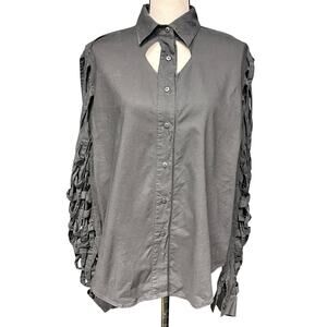 vintage women's M western braided sleeve cut out black button down